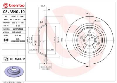 BREMBO 08.A540.11 EAN: 8020584039755.