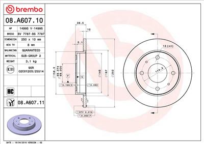 BREMBO 08.A607.11 EAN: 8020584213988.
