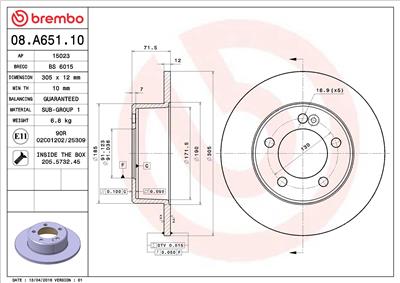 BREMBO 08.A651.10 EAN: 8020584035917.