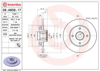 BREMBO 08.A858.17 EAN: 8020584025307.