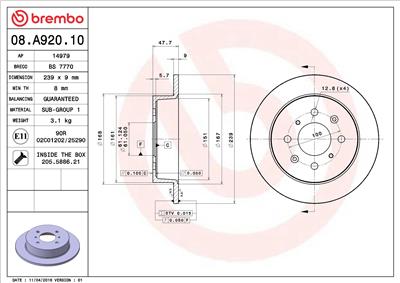 BREMBO 08.A920.10 EAN: 8020584023198.