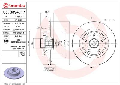 BREMBO 08.B394.17 EAN: 8020584030387.
