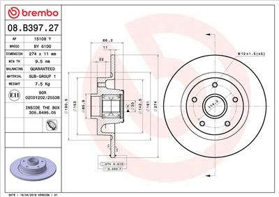 BREMBO 08.B397.27 EAN: 8020584227930.