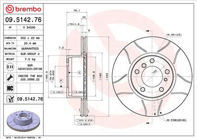 BREMBO 09.5142.76 EAN: 8020584013540.