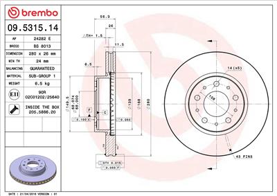BREMBO 09.5315.14 EAN: 8020584012857.