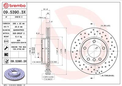 BREMBO 09.5390.3X EAN: 8020584212387.
