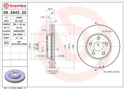 BREMBO 09.5845.20 EAN: 8020584584521.