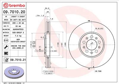 BREMBO 09.7010.21 EAN: 8020584024225.