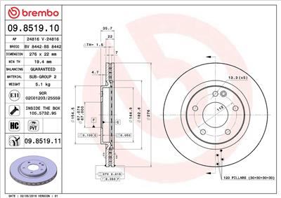 BREMBO 09.8519.11 EAN: 8020584031094.