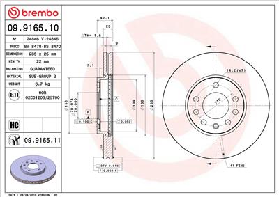 BREMBO 09.9165.11 EAN: 8020584016077.