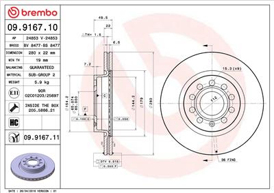 BREMBO 09.9167.11 EAN: 8020584022849.