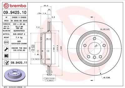 BREMBO 09.9425.11 EAN: 8020584024874.