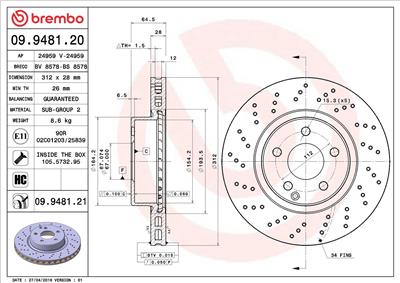 BREMBO 09.9481.21 EAN: 8020584025536.