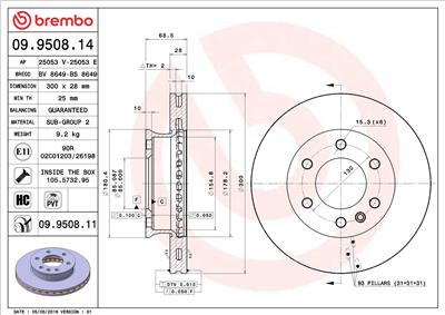 BREMBO 09.9508.11 EAN: 8020584210147.