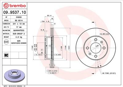 BREMBO 09.9537.10 EAN: 8020584953716.