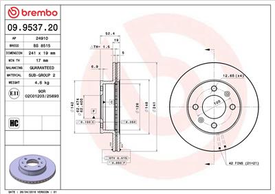 BREMBO 09.9537.20 EAN: 8020584953723.
