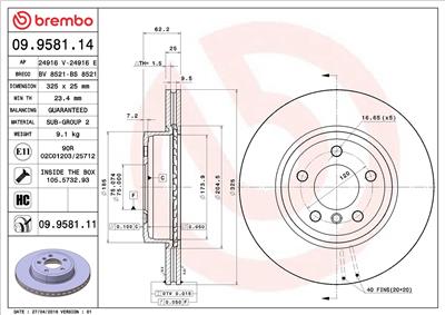 BREMBO 09.9581.11 EAN: 8020584025086.