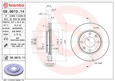 BREMBO 09.9610.11 EAN: 8020584222157.