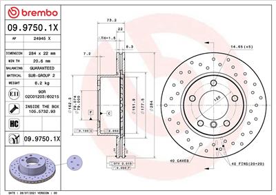 BREMBO 09.9750.1X EAN: 8020584319345.