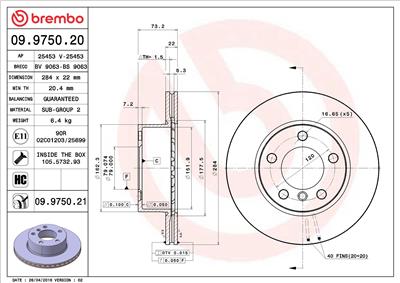 BREMBO 09.9750.21 EAN: 8020584217818.