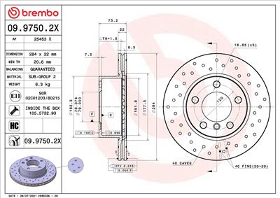 BREMBO 09.9750.2X EAN: 8020584319352.