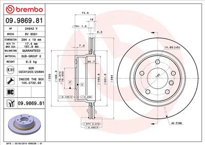 BREMBO 09.9869.81 EAN: 8020584033036.