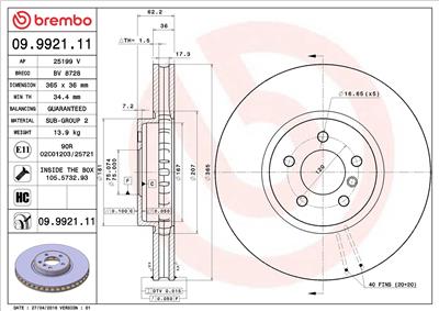 BREMBO 09.9921.11 EAN: 8020584992111.