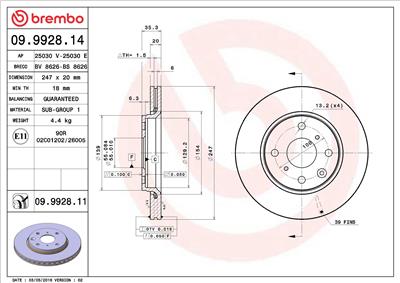 BREMBO 09.9928.11 EAN: 8020584216897.
