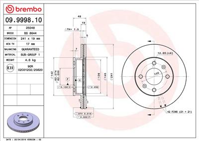 BREMBO 09.9998.10 EAN: 8020584999813.