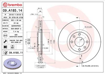 BREMBO 09.A185.11 EAN: 8020584028353.