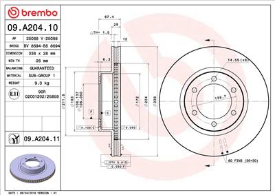 BREMBO 09.A204.11 EAN: 8020584032602.