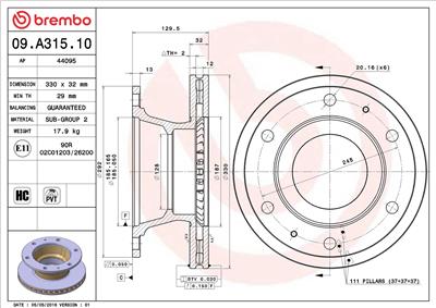 BREMBO 09.A315.10 EAN: 8020584016305.