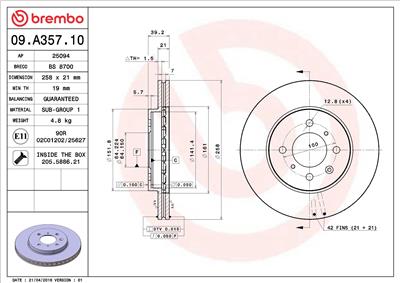 BREMBO 09.A357.10 EAN: 8020584016510.