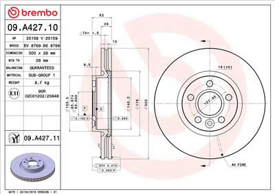 BREMBO 09.A427.11 EAN: 8020584019382.