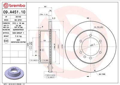 BREMBO 09.A451.10 EAN: 8020584018408.