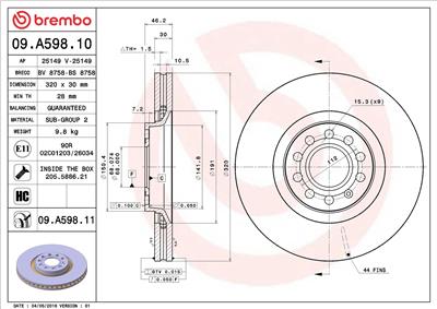 BREMBO 09.A598.11 EAN: 8020584018934.
