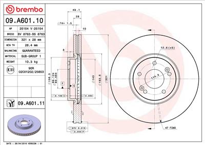 BREMBO 09.A601.10 EAN: 8020584019269.