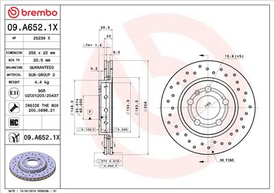 BREMBO 09.A652.1X EAN: 8020584217719.