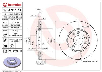 BREMBO 09.A727.11 EAN: 8020584210390.