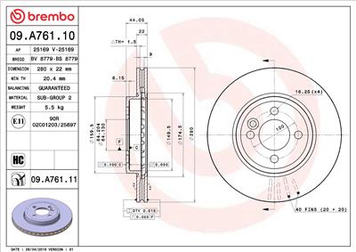 BREMBO 09.A761.11 EAN: 8020584019627.