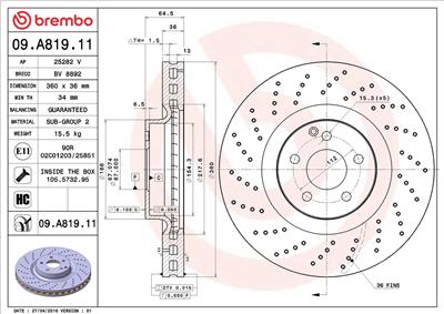 BREMBO 09.A819.11 EAN: 8020584038161.