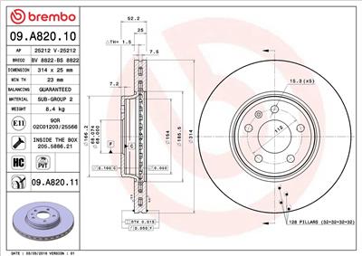 BREMBO 09.A820.11 EAN: 8020584026045.