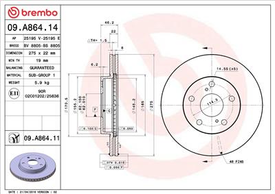 BREMBO 09.A864.11 EAN: 8020584222218.