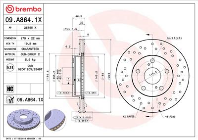 BREMBO 09.A864.1X EAN: 8020584226353.