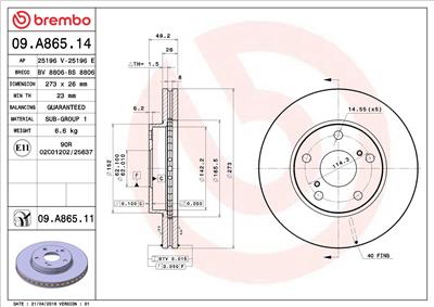 BREMBO 09.A865.11 EAN: 8020584034200.