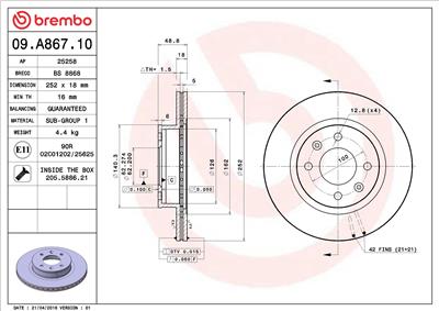 BREMBO 09.A867.10 EAN: 8020584033081.