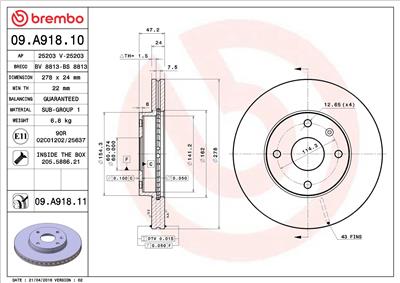 BREMBO 09.A918.11 EAN: 8020584223130.