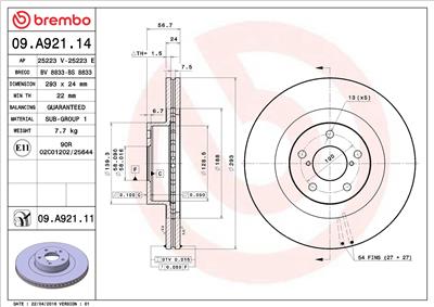 BREMBO 09.A921.11 EAN: 8020584031711.