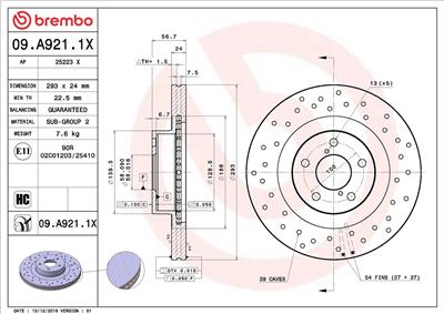 BREMBO 09.A921.1X EAN: 8020584225462.