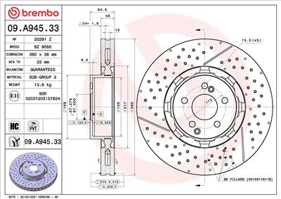 BREMBO 09.A945.33 EAN: 8020584316078.